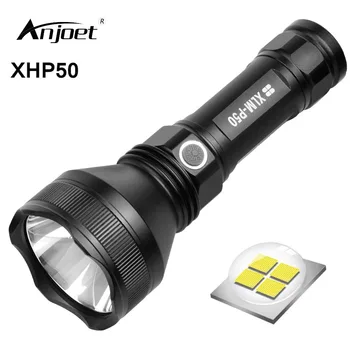 ANJOET LED Svetilka Močna XHP50 USB Polnilne Taktično Svetilko Vodotesno Svetilko Super Svetlo Luč, Luč