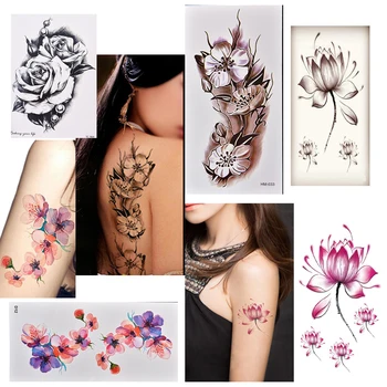 Nova Črnila Slog Cvet Rožne Serije Tattoo Nalepke Nepremočljiva Body Art Nalepke Za Ženske Ponaredek Začasni Tattoo Nalepke