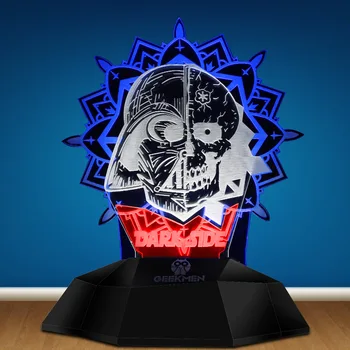 Temna Stran Mandala Darth Vader Lobanje Umetnosti Svetlobe LED, 3D Linije Lučka za Optično Iluzijo 3D Lučka Touch Senzor Lobanje Tattoo Tabela Svetlobe